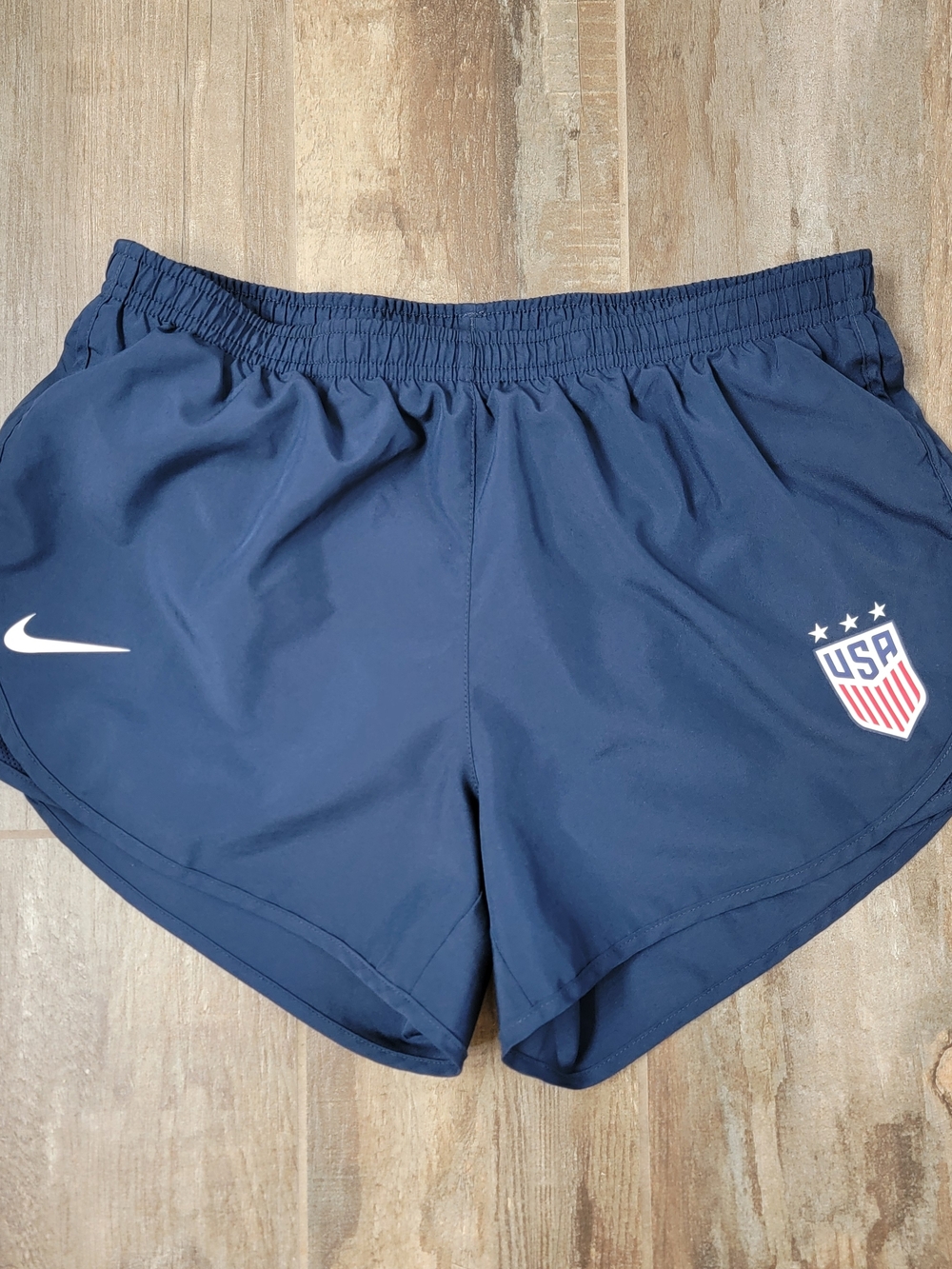 Nike Dri Fit Womens Team USA Soccer Navy Mod Tempo Athletic Shorts Drawstring S